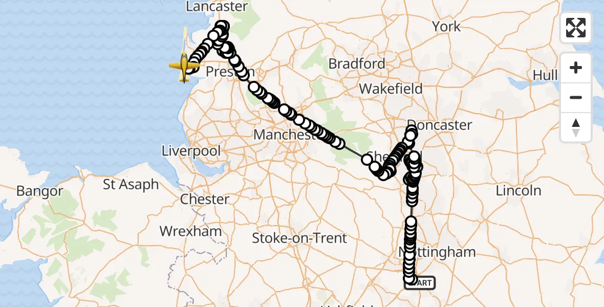 Flight route Police Aircraft Long Whatton - Blackpool Airport, 24 May 2026, 15:26