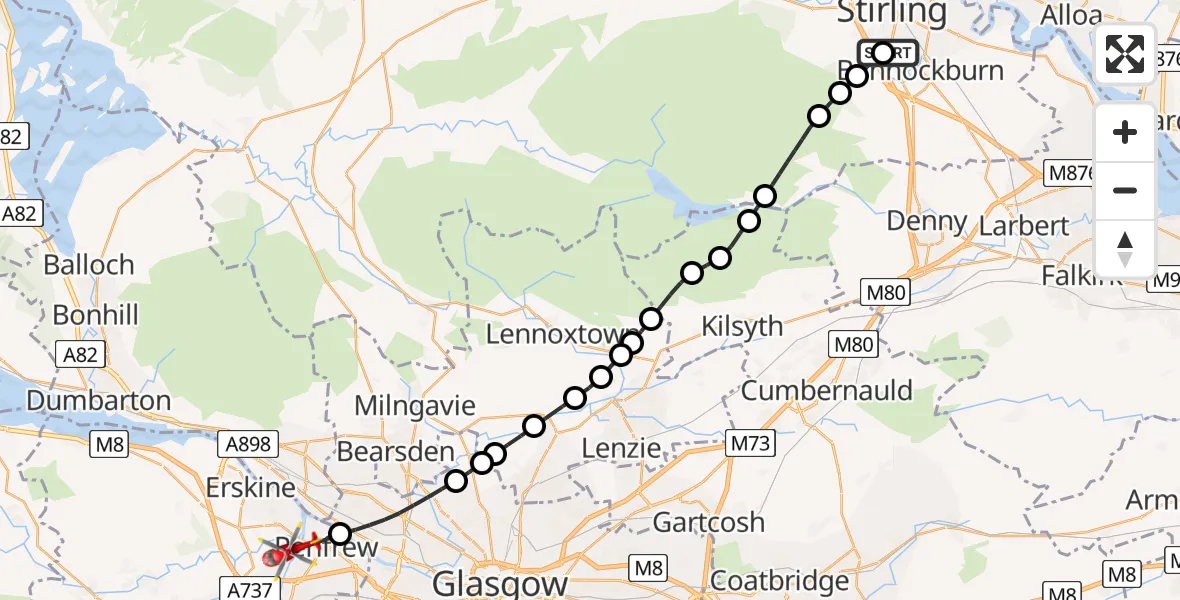 Flight route Air Ambulance Helicopter St Ninians - Renfrew, 24 May 2026, 15:29