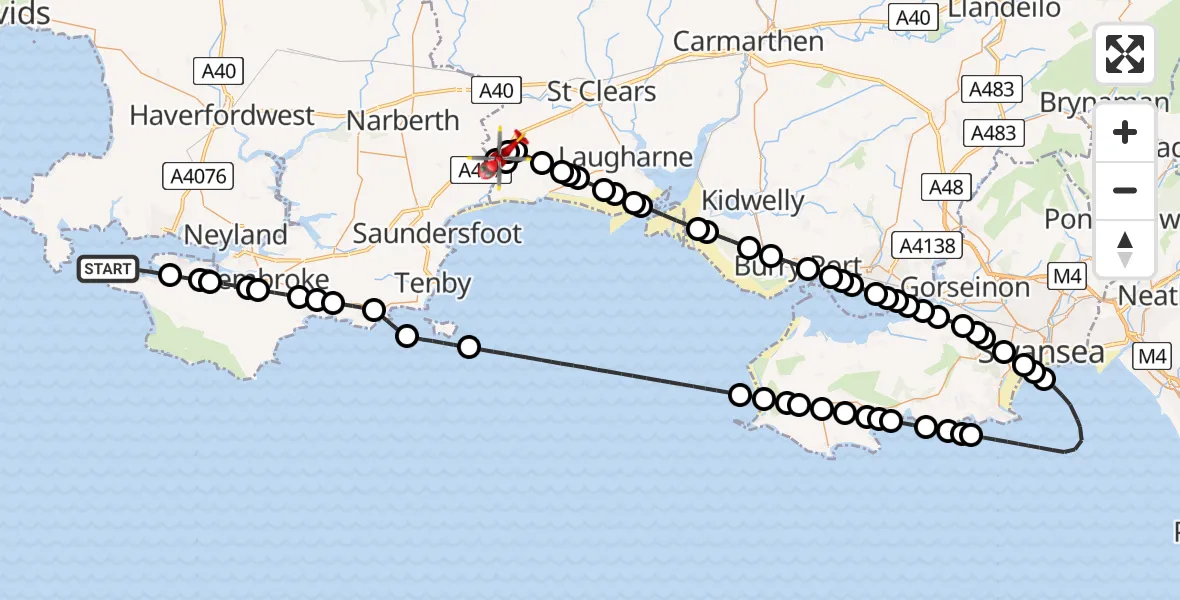 Flight route Air Ambulance Helicopter Angle - Red Roses, 24 May 2026, 15:48