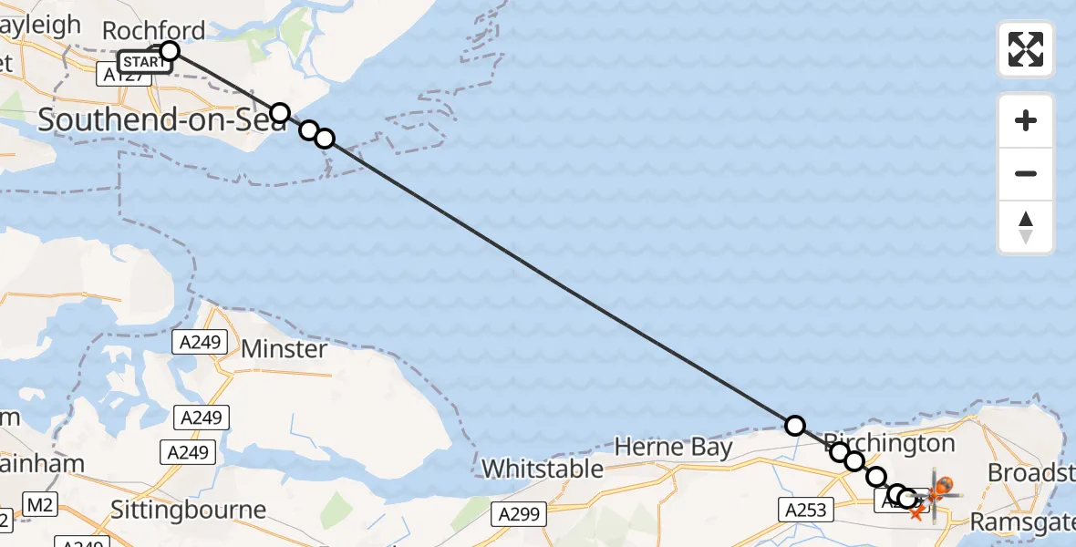 Flight route Coastguard Helicopter London Southend Airport - Manston Airport, 24 May 2026, 15:49