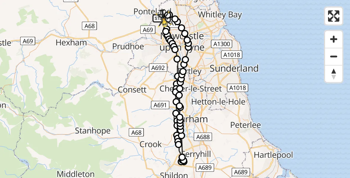 Flight route Police Helicopter Newcastle International Airport - Newcastle International Airport, 24 May 2026, 16:06