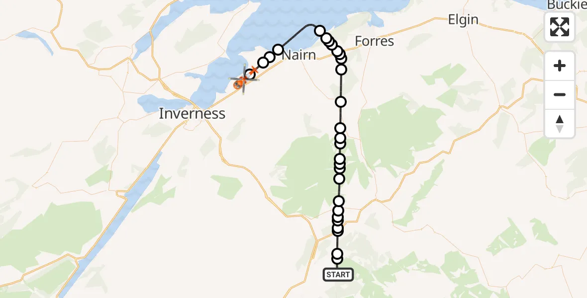 Flight route Coastguard Helicopter Highland - Inverness Airport, 24 May 2026, 16:09