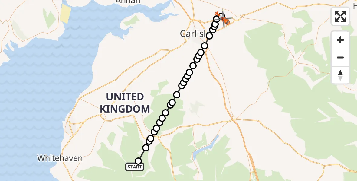 Flight route Coastguard Helicopter Buttermere - Carlisle Lake District Airport, 24 May 2026, 16:21
