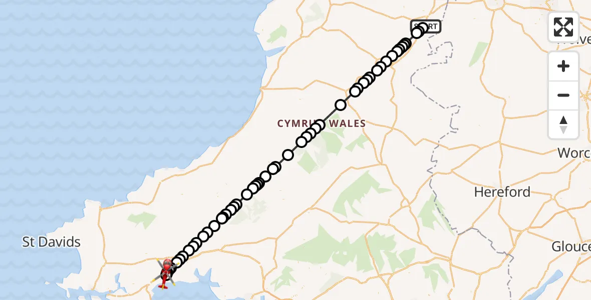 Flight route Air Ambulance Helicopter Welshpool Airport - Amroth, 24 May 2026, 16:24