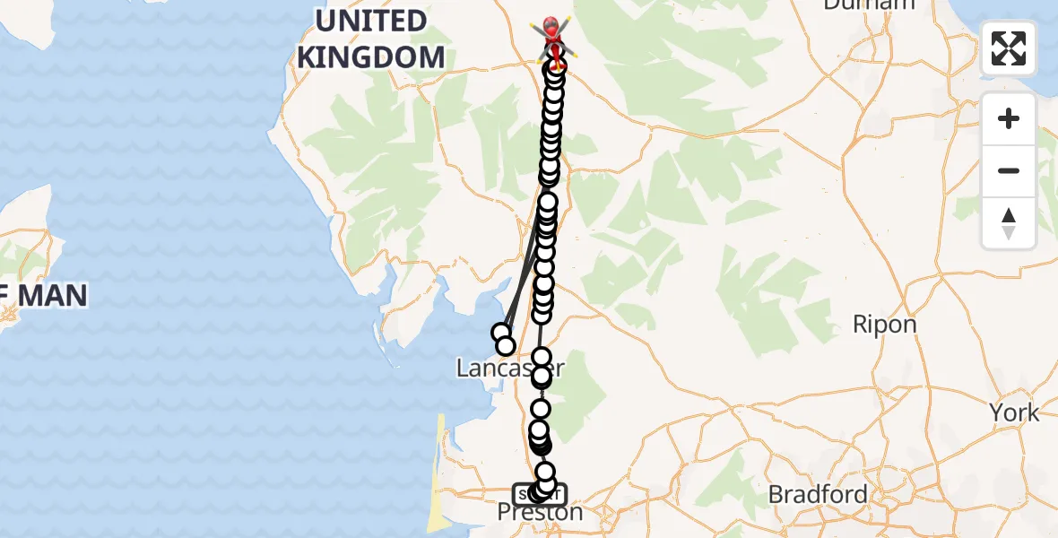 Flight route Air Ambulance Helicopter Broughton - Langwathby, 24 May 2026, 16:33
