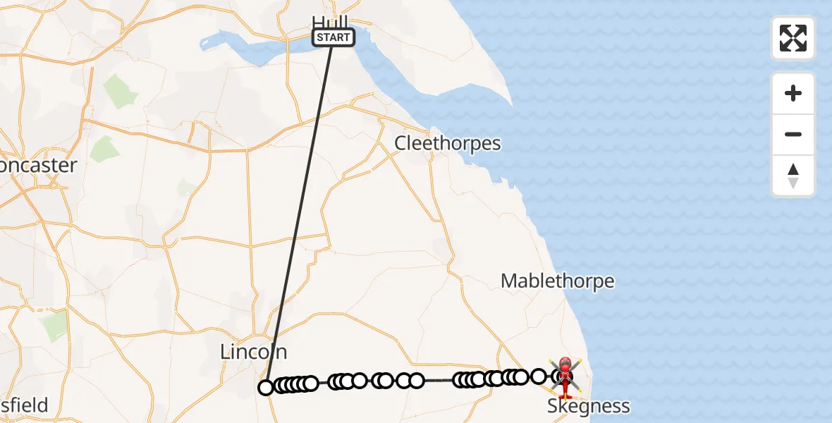 Flight route Air Ambulance Helicopter North Sea - Orby, 24 May 2026, 16:44