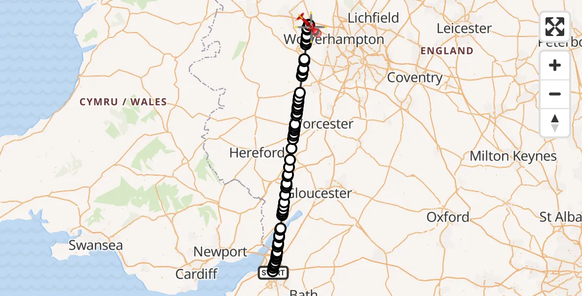 Flight route Air Ambulance Helicopter Southmead Hospital - Tong, 24 May 2026, 16:47