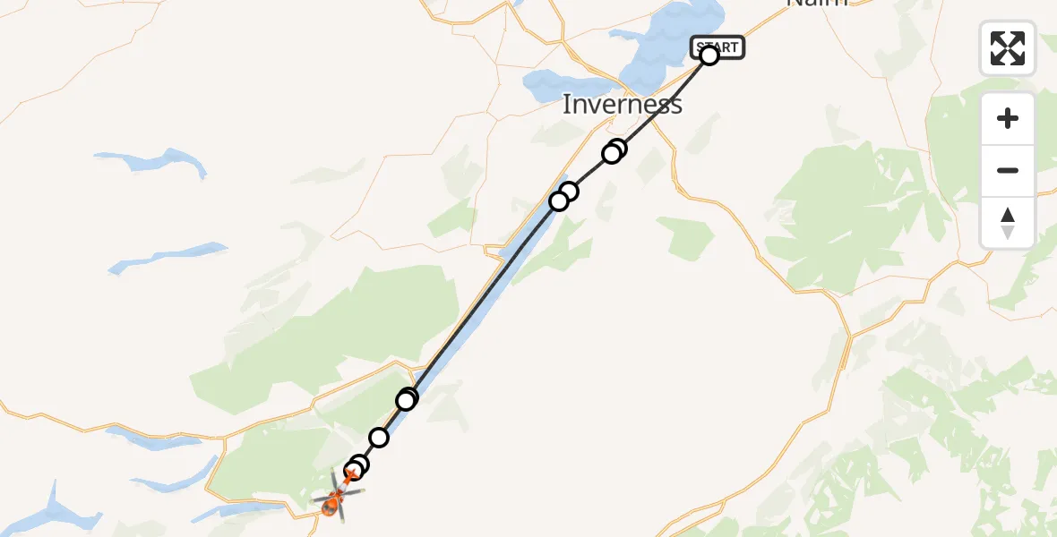Flight route Coastguard Helicopter Inverness Airport - Aberchalder, 24 May 2026, 16:48