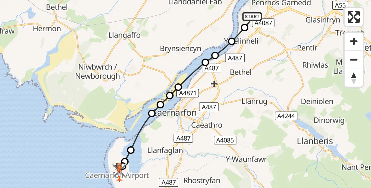 Flight route Coastguard Helicopter Aber Pwll - Caernarfon Airport, 24 May 2026, 17:01