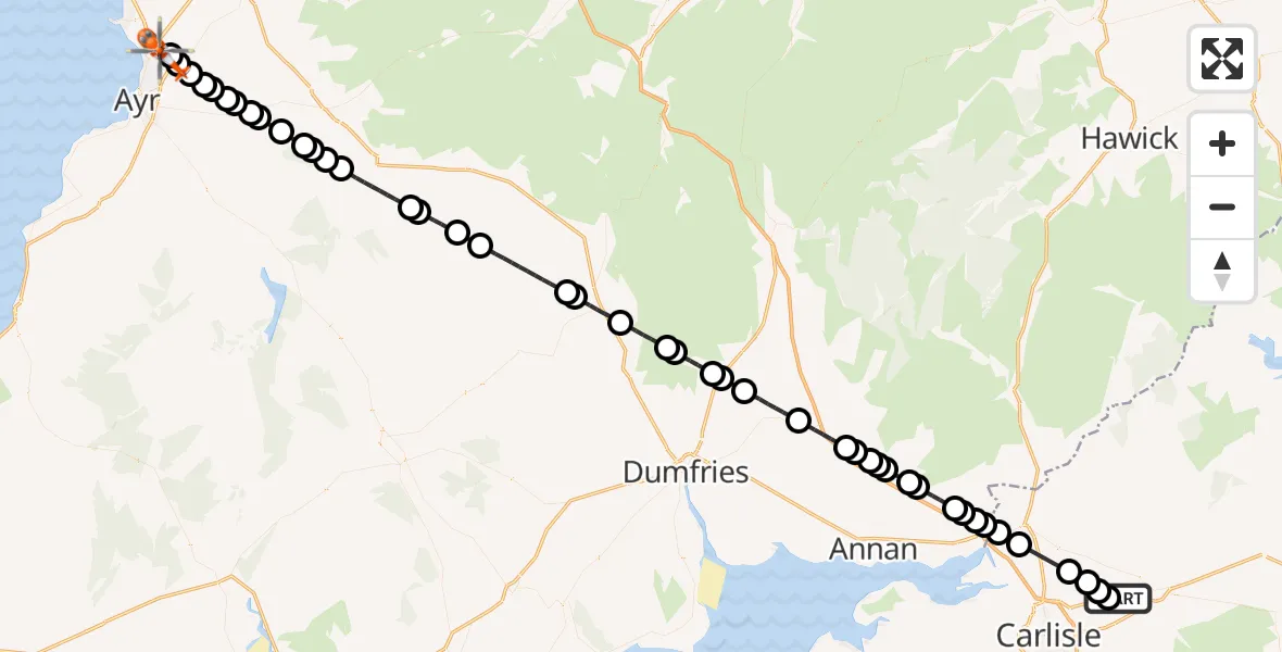 Flight route Coastguard Helicopter Carlisle Lake District Airport - Glasgow Prestwick Airport, 24 May 2026, 17:09