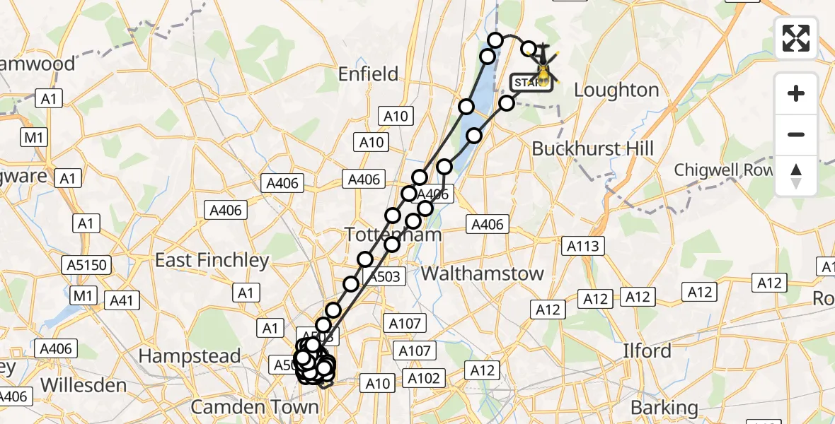Flight route Police Helicopter Sewardstonebury - Sewardstonebury, 24 May 2026, 17:10