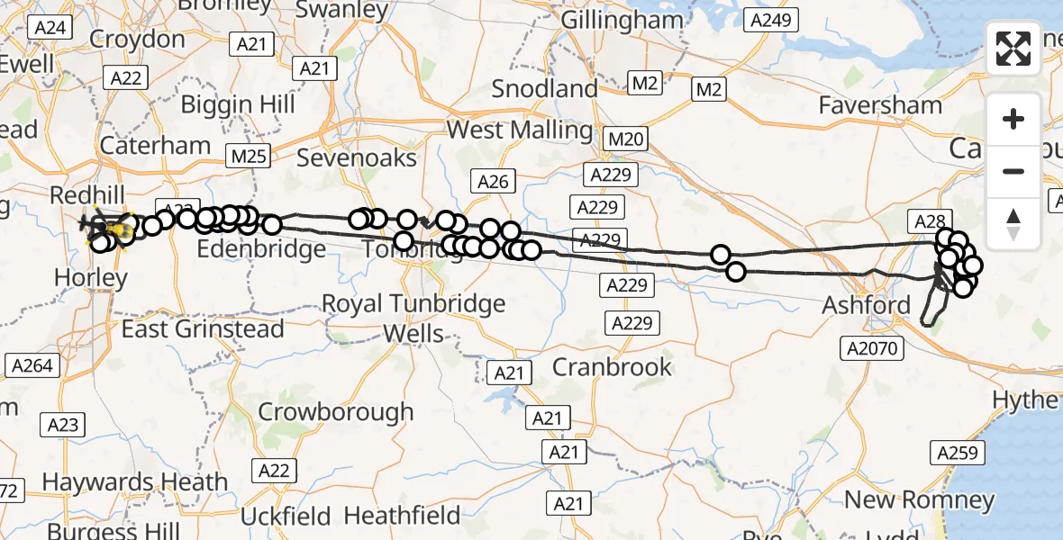 Flight route Police Helicopter South Nutfield - Redhill Aerodrome, 24 May 2026, 17:19