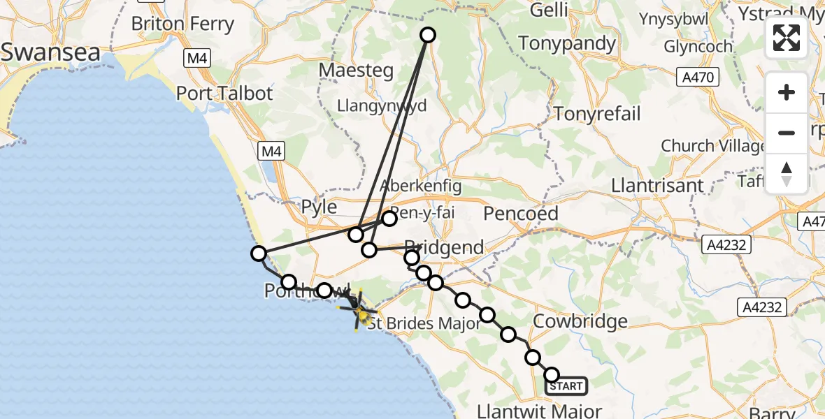 Flight route Police Helicopter Llanmaes - Newton, 24 May 2026, 18:17
