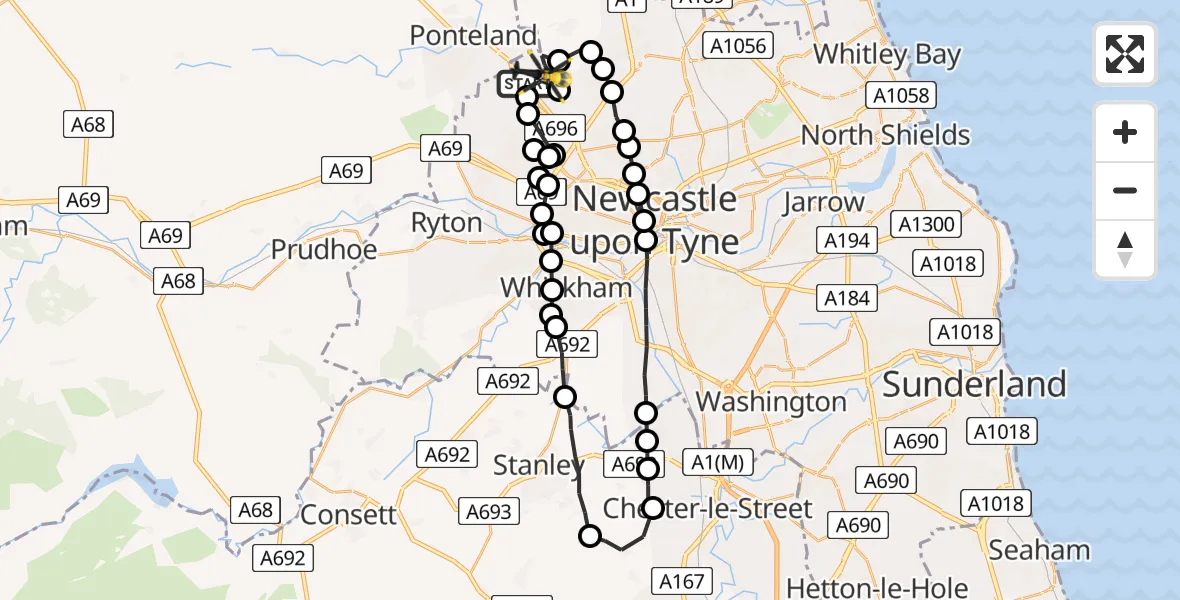 Flight route Police Helicopter Newcastle International Airport - Newcastle International Airport, 24 May 2026, 18:29