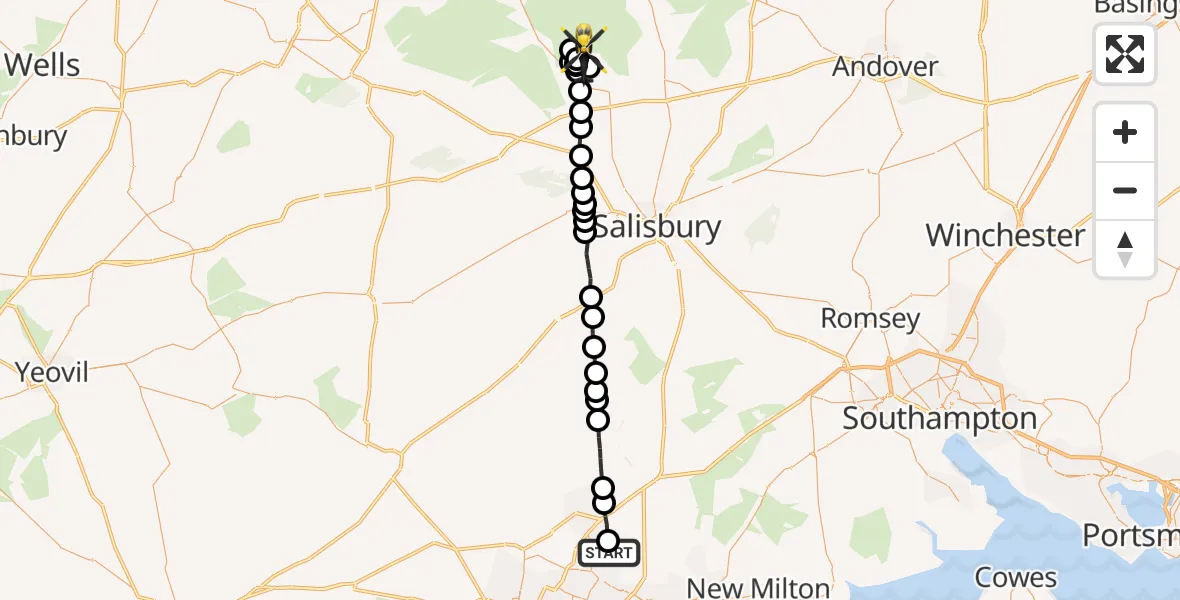 Flight route Police Helicopter Hurn - Orcheston, 24 May 2026, 18:36