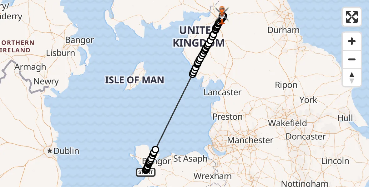 Flight route Coastguard Helicopter Caernarfon Airport - Carlisle Lake District Airport, 24 May 2026, 18:39