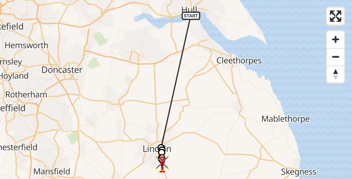 Flight route Air Ambulance Helicopter North Sea - North Kesteven, 24 May 2026, 18:46