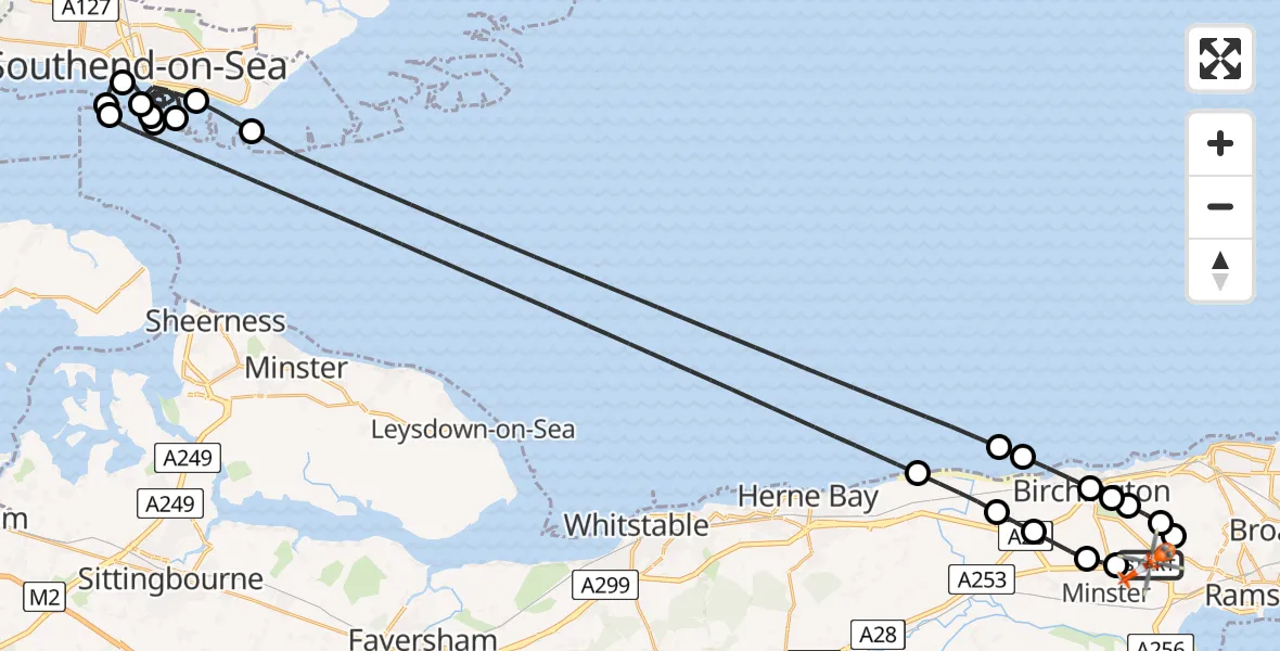 Flight route Coastguard Helicopter Manston Airport - Manston Airport, 24 May 2026, 19:00