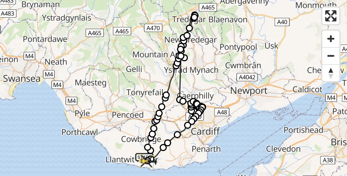 Flight route Police Helicopter MOD St Athan - MOD St Athan, 24 May 2026, 19:00