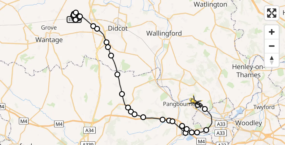 Flight route Police Helicopter West Hendred - Purley on Thames, 24 May 2026, 19:06