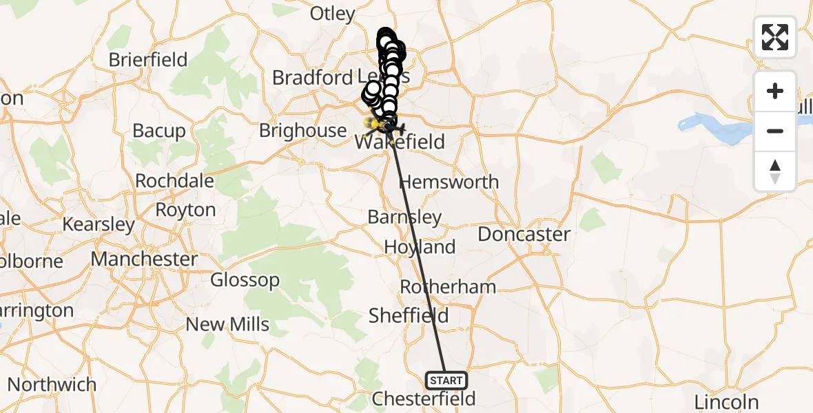 Flight route Police Helicopter Staveley - Brandy Carr, 24 May 2026, 19:19