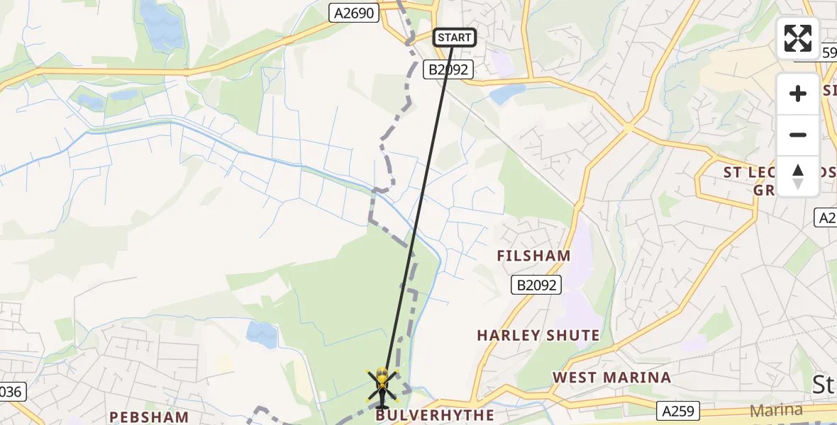 Flight route Police Helicopter St Leonards - Rother, 24 May 2026, 19:28