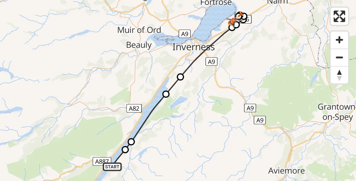 Flight route Coastguard Helicopter Highland - Inverness Airport, 24 May 2026, 19:41