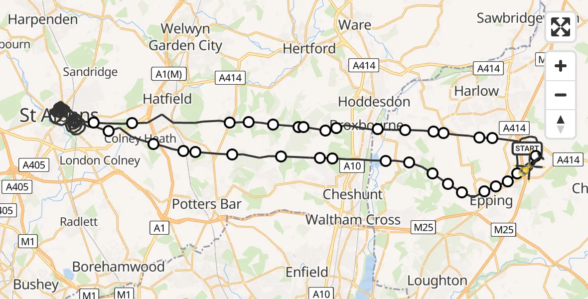 Flight route Police Helicopter North Weald Bassett - North Weald Airfield, 24 May 2026, 20:11