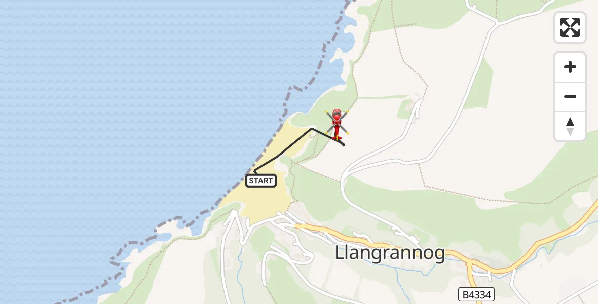 Flight route Air Ambulance Helicopter Llangrannog - Llangrannog, 24 May 2026, 20:50