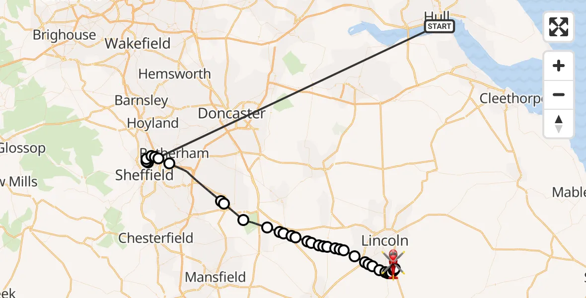 Flight route Air Ambulance Helicopter North Sea - North Kesteven, 24 May 2026, 20:50