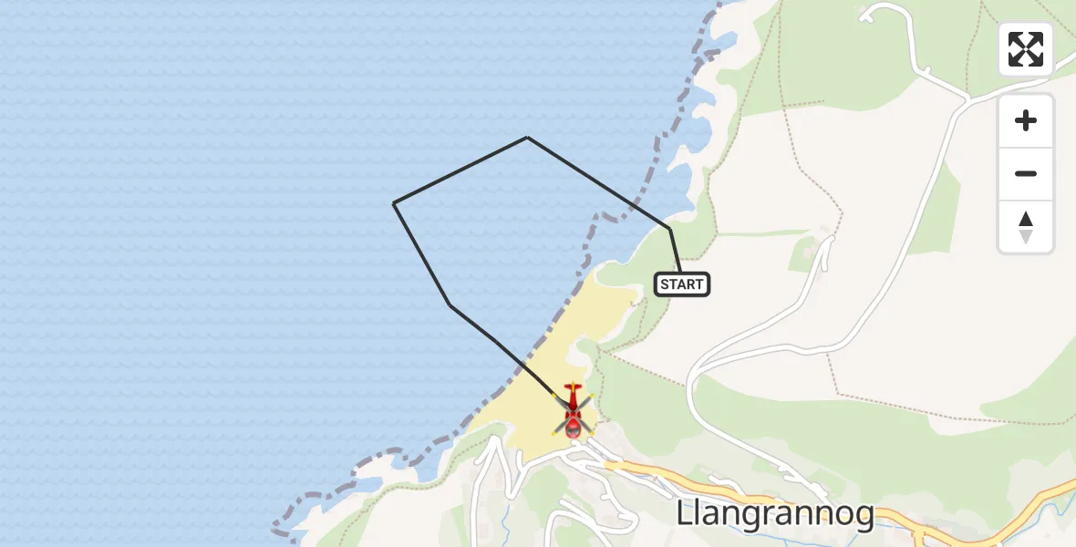 Flight route Air Ambulance Helicopter Llangrannog - Llangrannog, 24 May 2026, 21:12