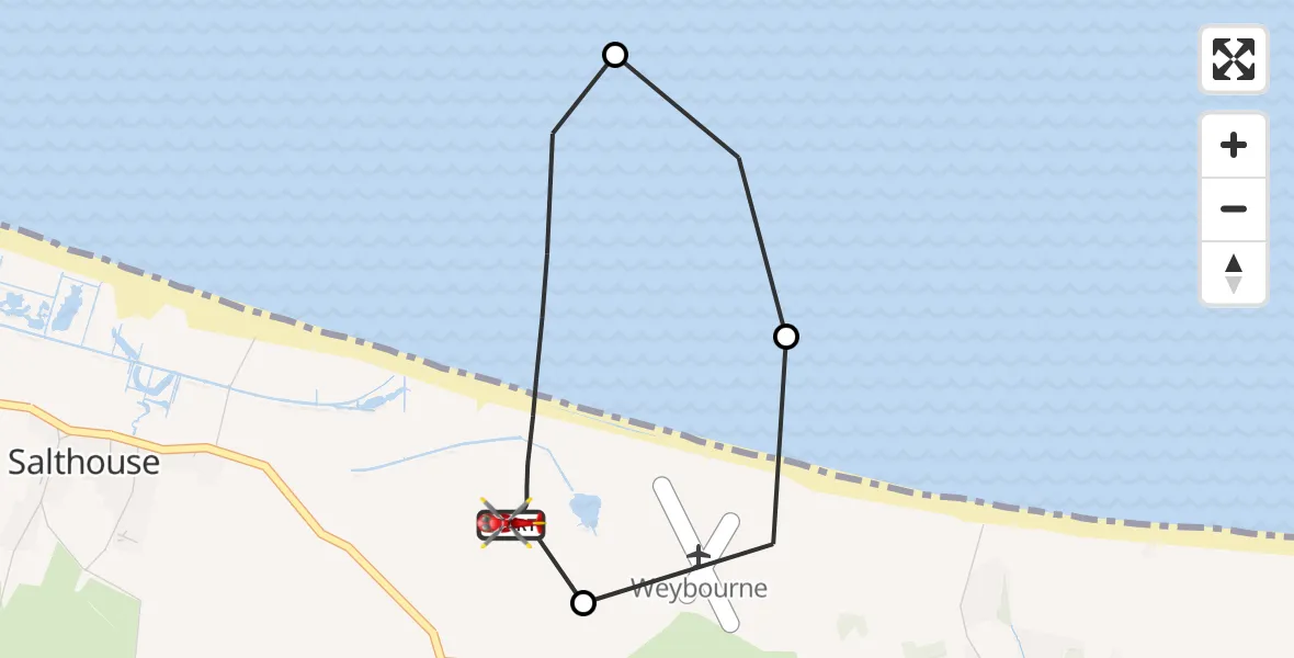 Flight route Air Ambulance Helicopter Salthouse - Salthouse, 24 May 2026, 21:13
