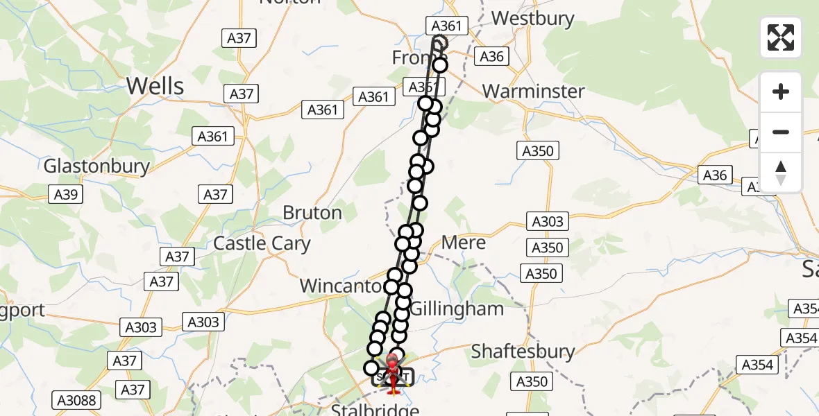 Flight route Air Ambulance Helicopter Henstridge Airfield - Henstridge Airfield, 24 May 2026, 21:24