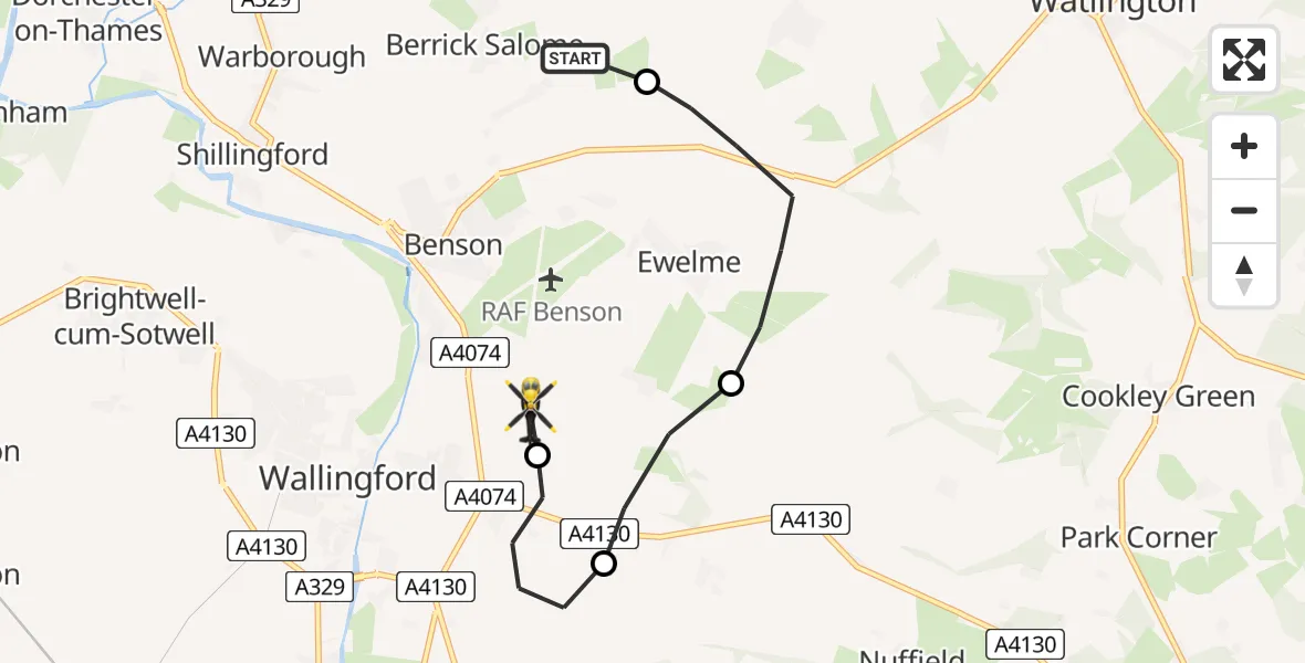 Flight route Police Helicopter Berrick Salome - Benson, 24 May 2026, 21:24