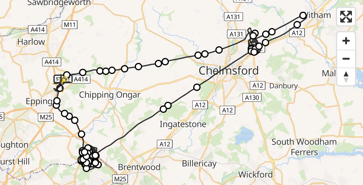 Flight route Police Helicopter North Weald Airfield - North Weald Airfield, 24 May 2026, 21:56