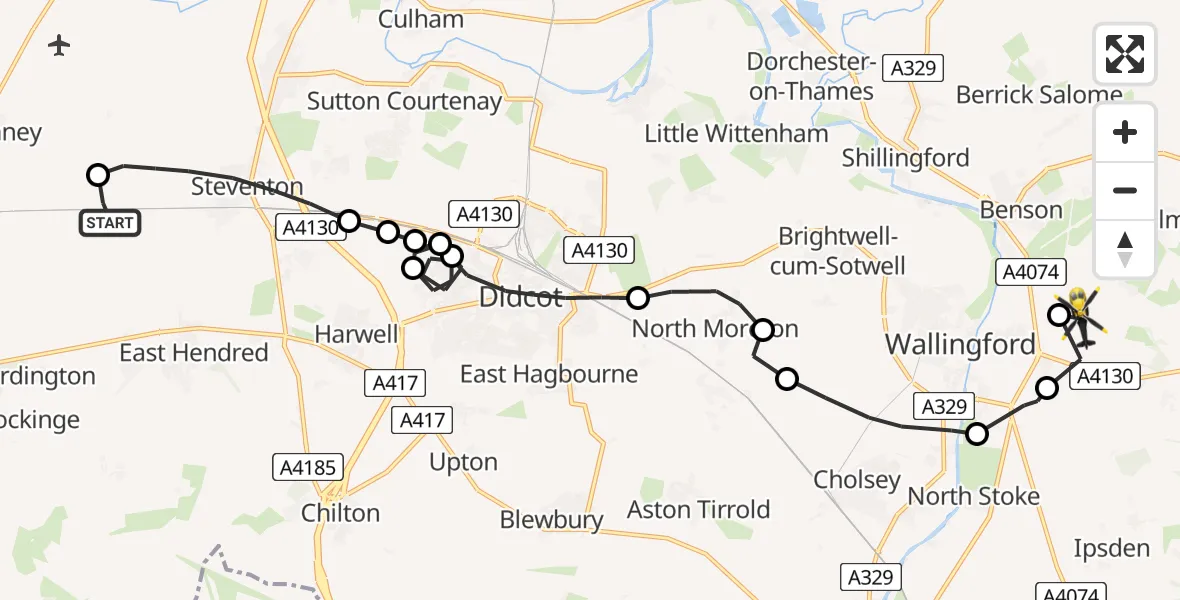 Flight route Police Helicopter West Hendred - Benson, 24 May 2026, 22:05