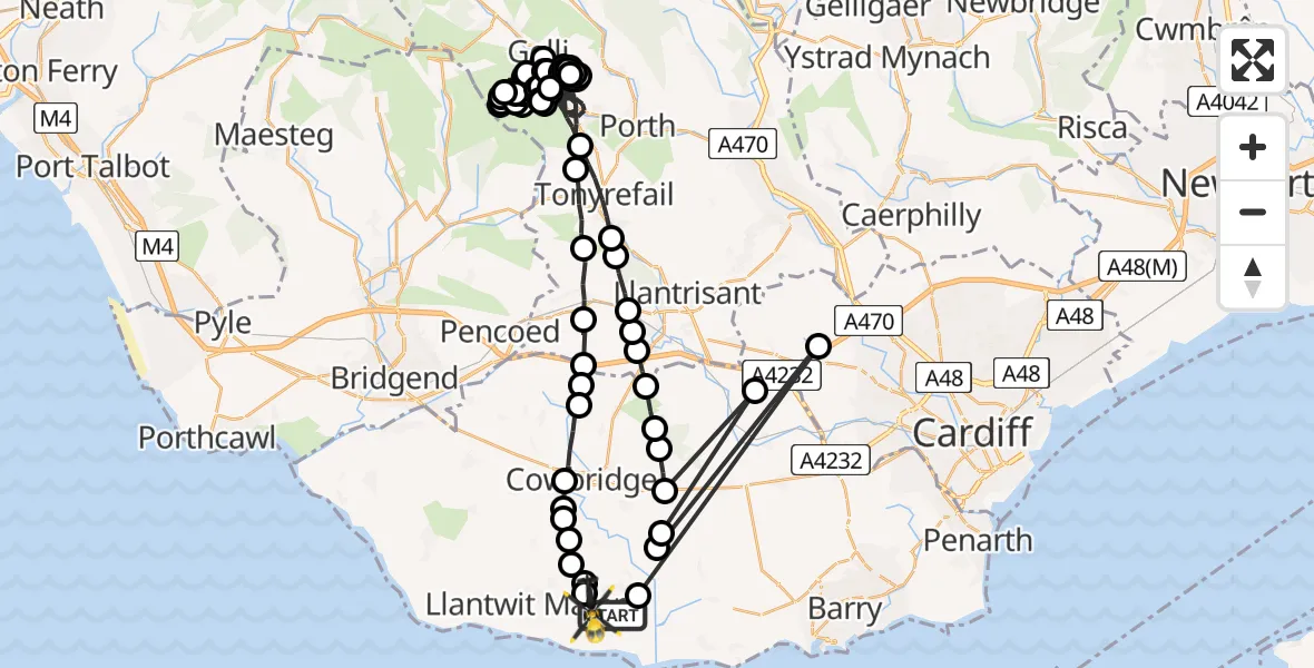 Flight route Police Helicopter MOD St Athan - MOD St Athan, 24 May 2026, 22:13