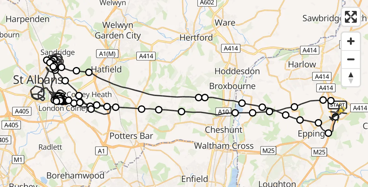 Flight route Police Helicopter North Weald Airfield - North Weald Airfield, 24 May 2026, 23:53