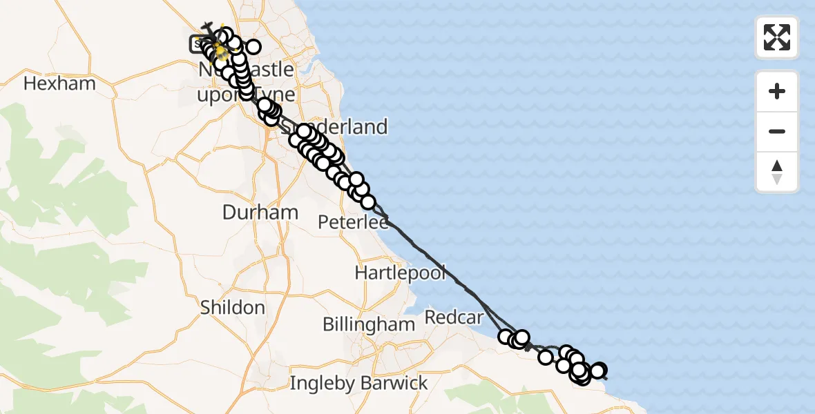 Flight route Police Helicopter Newcastle International Airport - Newcastle International Airport, 24 May 2026, 23:59