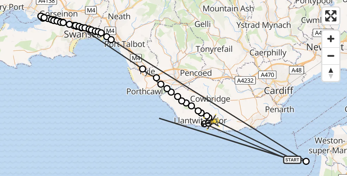 Flight route Police Helicopter Bristol Channel - MOD St Athan, 25 May 2026, 00:08