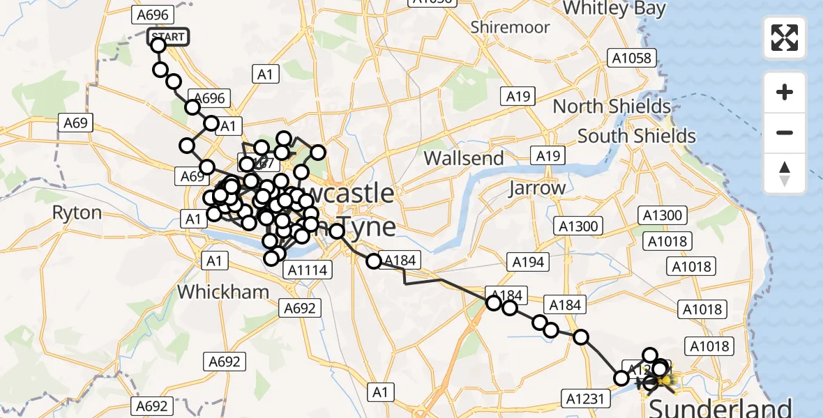 Flight route Police Helicopter Newcastle International Airport - Marley Pots, 25 May 2026, 01:38