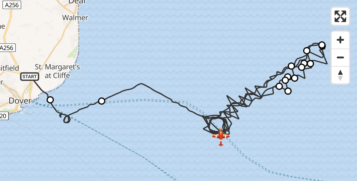 Flight route Coastguard Drone Dover - North Sea, 25 May 2026, 03:55