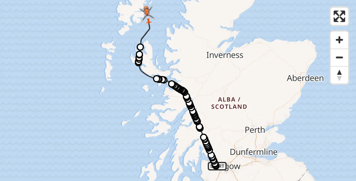 Flight route Coastguard Helicopter Glasgow Airport - Inner Seas, 25 May 2026, 04:48