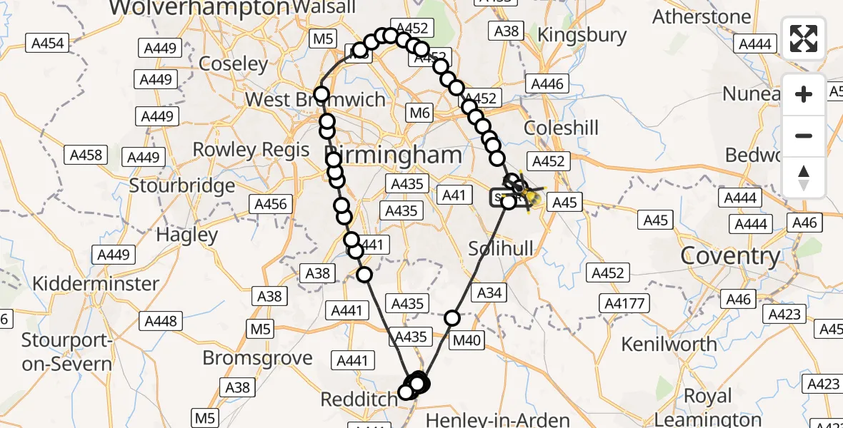 Flight route Police Helicopter Birmingham Airport - Birmingham Airport, 25 May 2026, 08:38