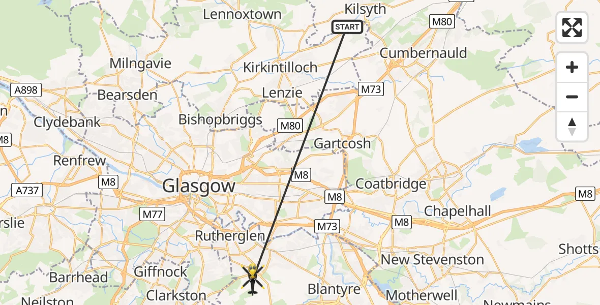 Flight route Police Helicopter Twechar - Cambuslang, 25 May 2026, 08:48