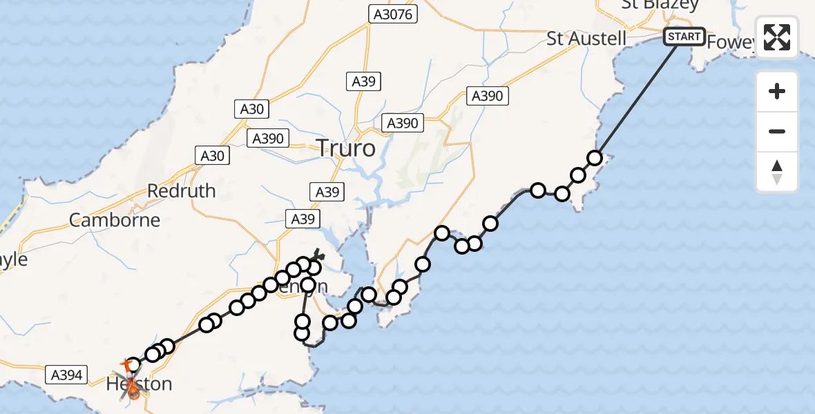 Flight route Coastguard Helicopter Par - Helston, 25 May 2026, 08:49