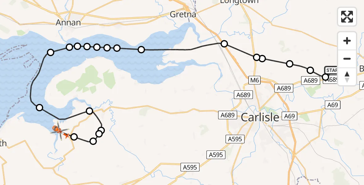 Flight route Coastguard Helicopter Carlisle Lake District Airport - Newton Arlosh, 25 May 2026, 09:33