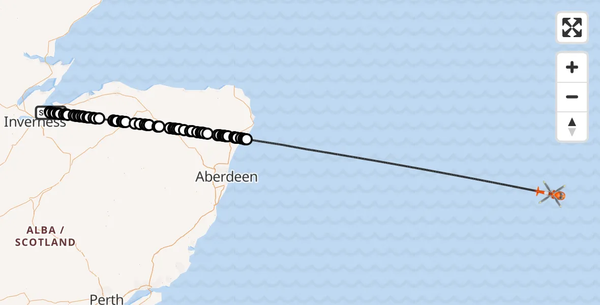 Flight route Coastguard Helicopter Inverness Airport - North Sea, 25 May 2026, 09:34