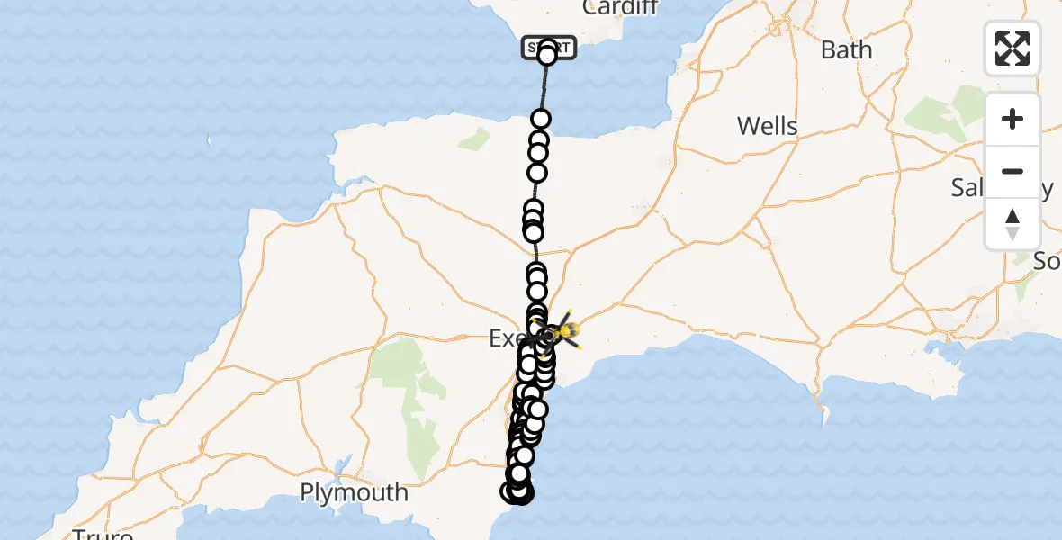 Flight route Police Helicopter Llantwit Major - Exeter International Airport, 25 May 2026, 10:21