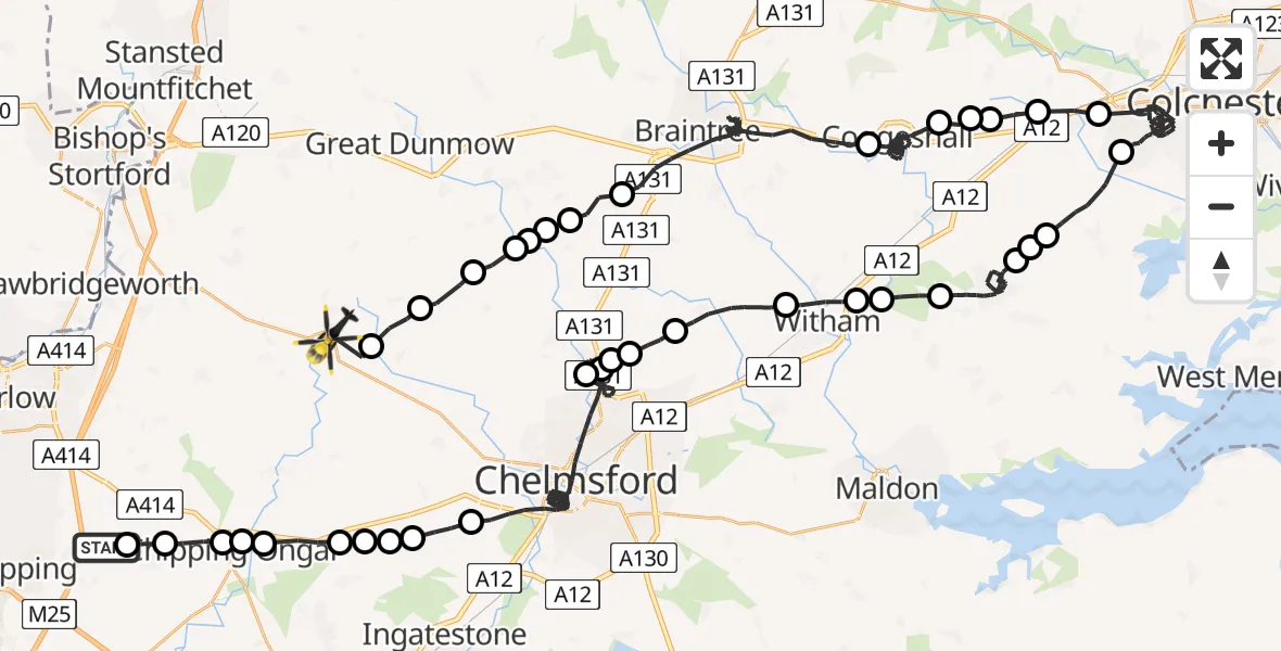 Flight route Police Helicopter Woodhatch - Leaden Roding, 25 May 2026, 10:54